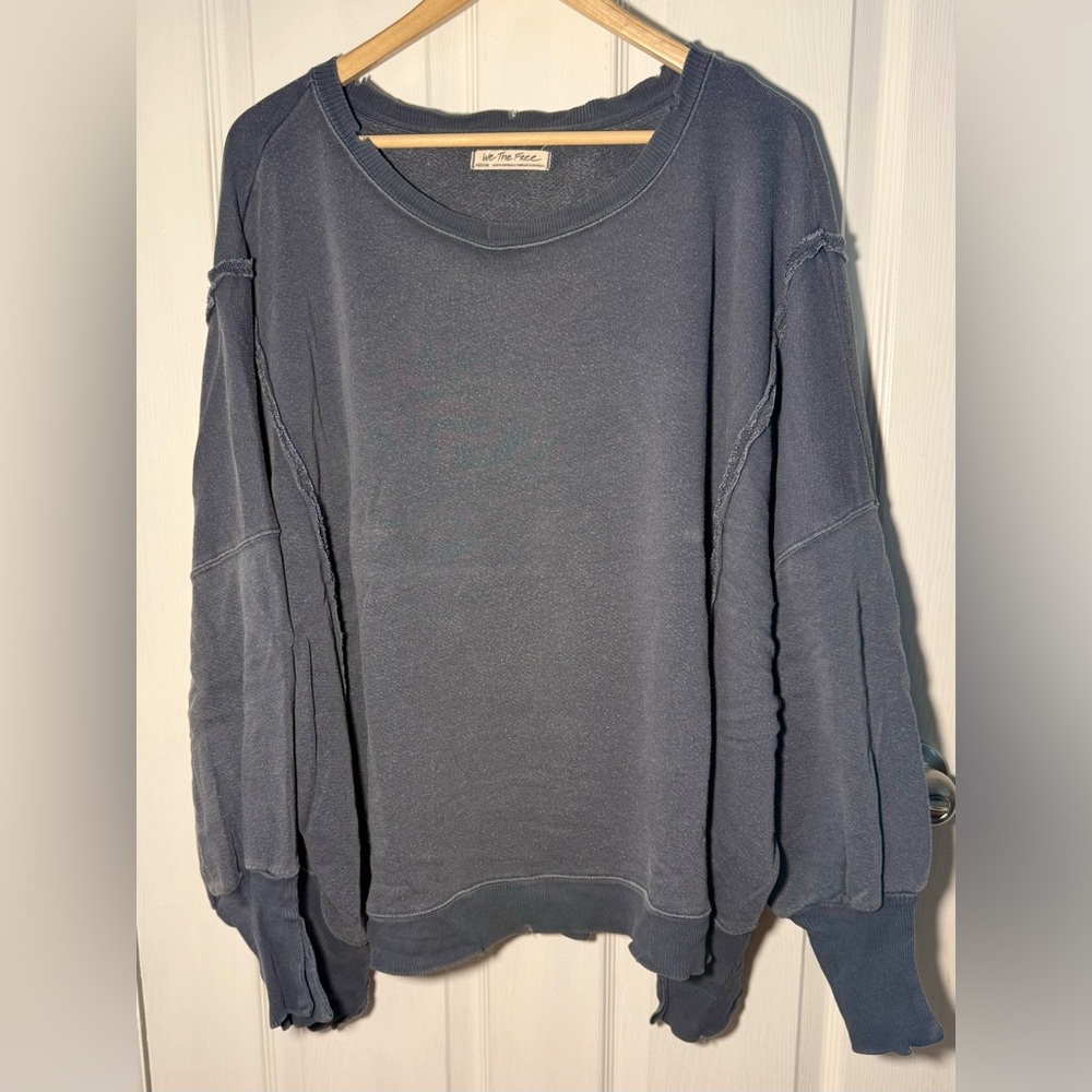 Free People Women’s Camden Navy Distressed Pullover Sweatshirt- Size Large EUC - Picture 5 of 10